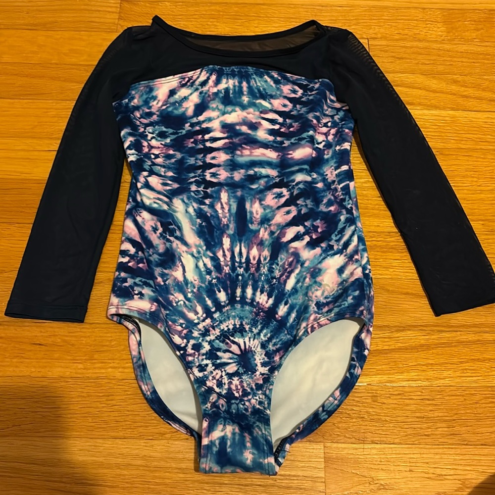 Tie-dye long 3/4 sleeve gymnastics leotard